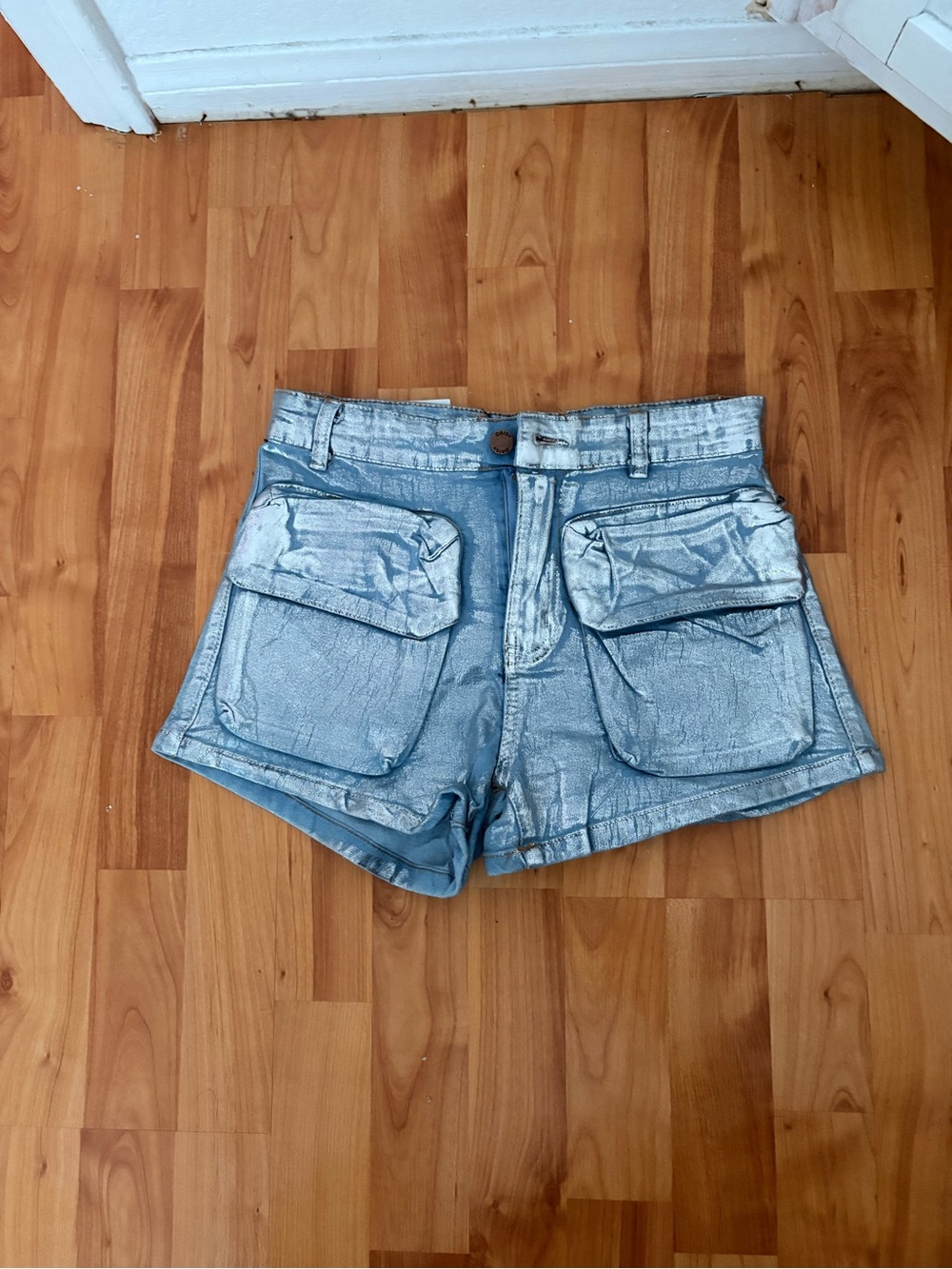 Daisy Metallic Silver Jean Cargo Shorts